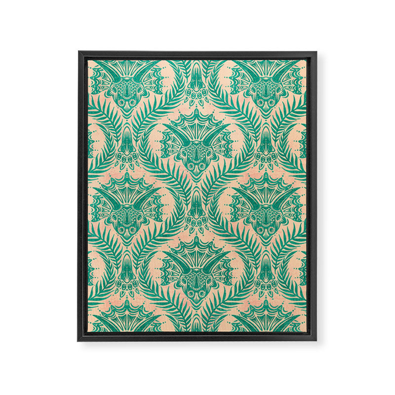Triceratops Damask - Verdigris on peach Framed Canvas Print Gallery Image 8
