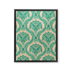 Triceratops Damask - Verdigris on peach Framed Canvas Print Gallery Image 8