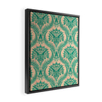 Triceratops Damask - Verdigris on peach Framed Canvas Print Gallery Image 2