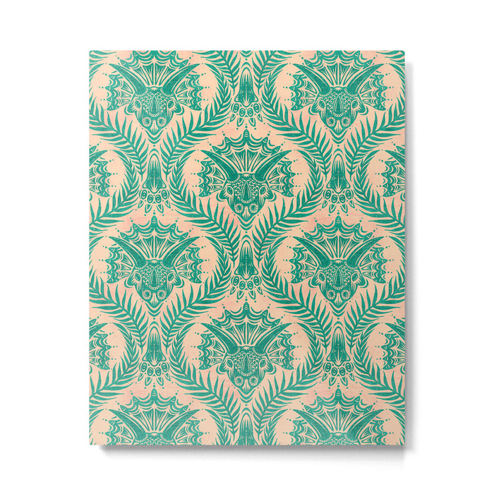 Triceratops Damask - Verdigris on peach Metal Print Gallery Image 1