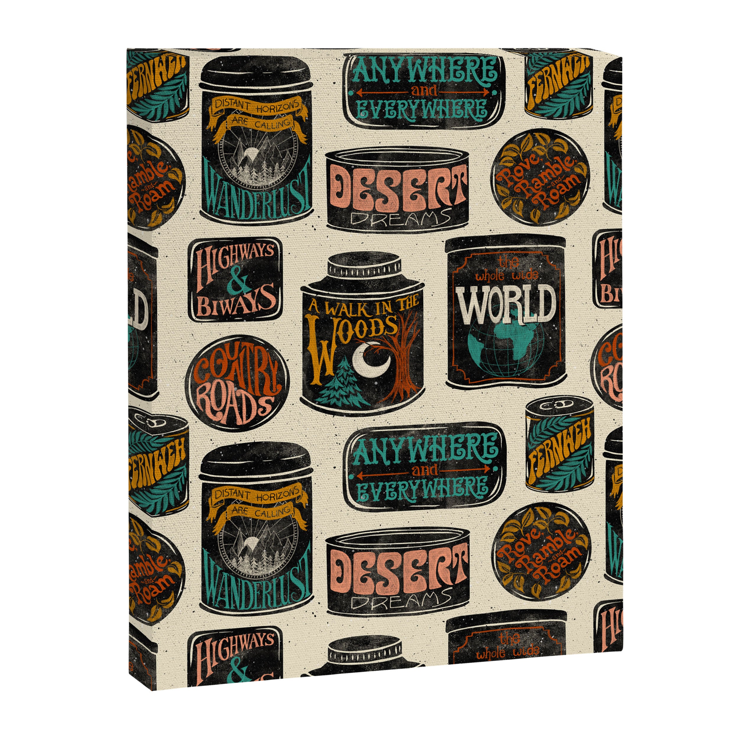 Vagabondâs Cupboard - black and cream with red, gold, teal, and peach Canvas Print Gallery Image 8