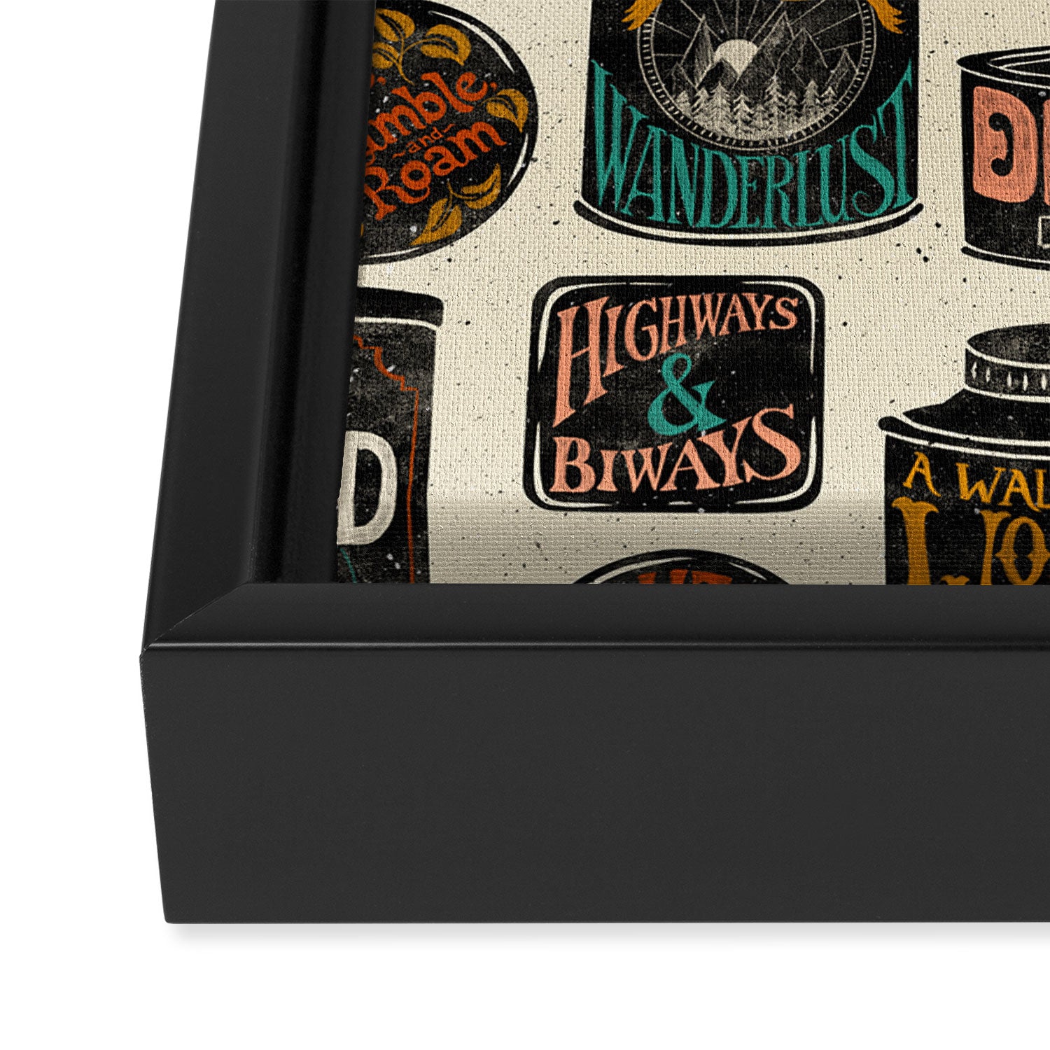Vagabondâs Cupboard - black and cream with red, gold, teal, and peach Framed Canvas Print Gallery Image 3