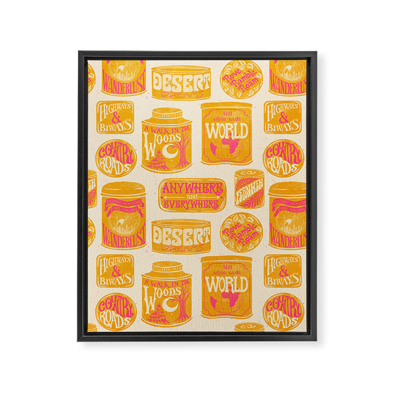 Vagabondâs Cupboard - marigold and pink Framed Canvas Print Gallery Image 8