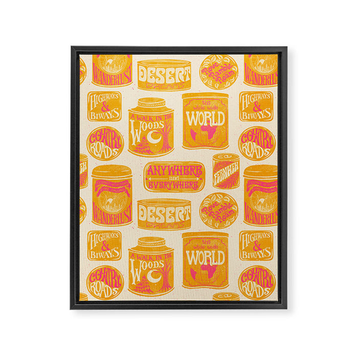 Vagabondâs Cupboard - marigold and pink Framed Canvas Print Gallery Image 1