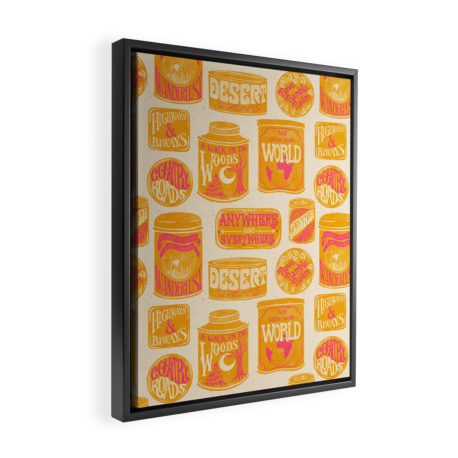 Vagabondâs Cupboard - marigold and pink Framed Canvas Print Gallery Image 2