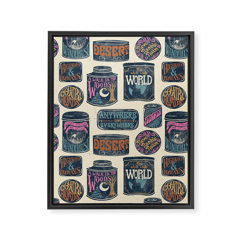 Vagabondâs Cupboard - midnight, cream, and more Framed Canvas Print Gallery Image 8