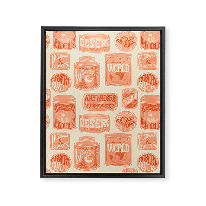Vagabondâs Cupboard - peach and cream Framed Canvas Print Gallery Image 1