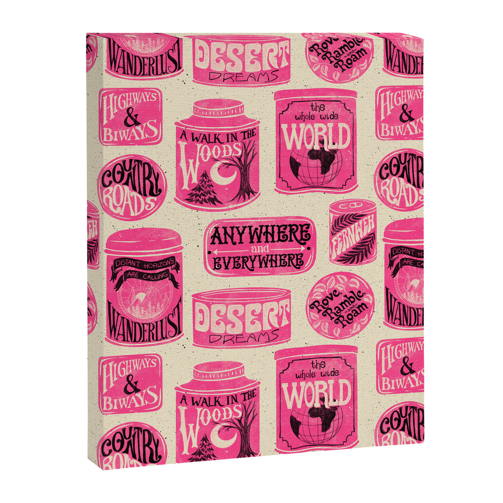 Vagabondâs Cupboard - pink and black on cream Canvas Print Gallery Image 8