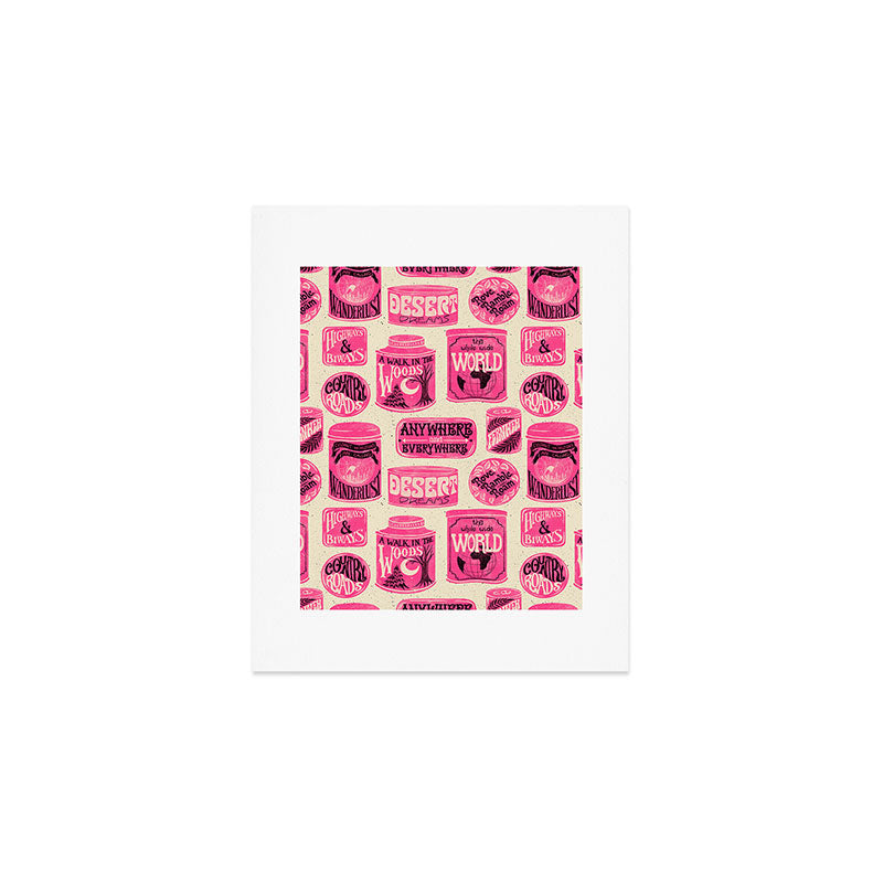Vagabondâs Cupboard - pink and black on cream Art Print Gallery Image 1