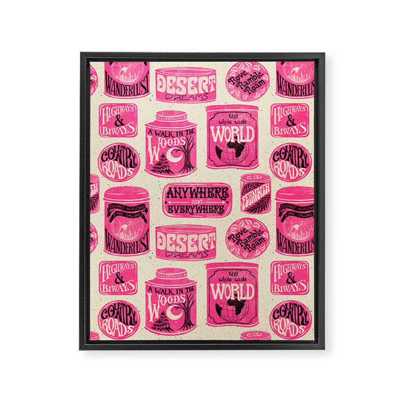 Vagabondâs Cupboard - pink and black on cream Framed Canvas Print Gallery Image 8