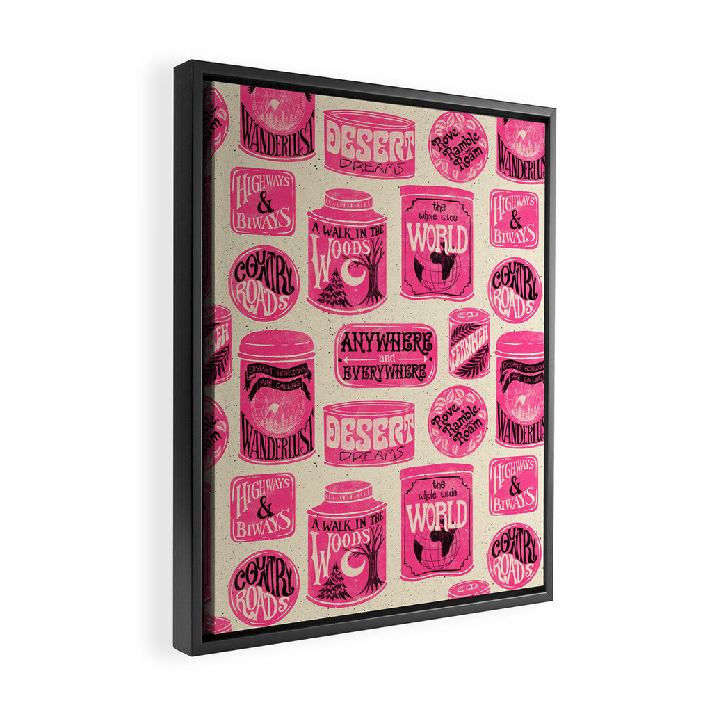 Vagabondâs Cupboard - pink and black on cream Framed Canvas Print Gallery Image 2