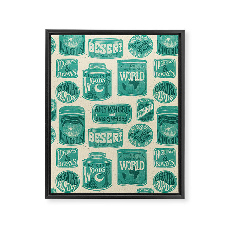 Vagabondâs Cupboard - teal and cream Framed Canvas Print Gallery Image 8