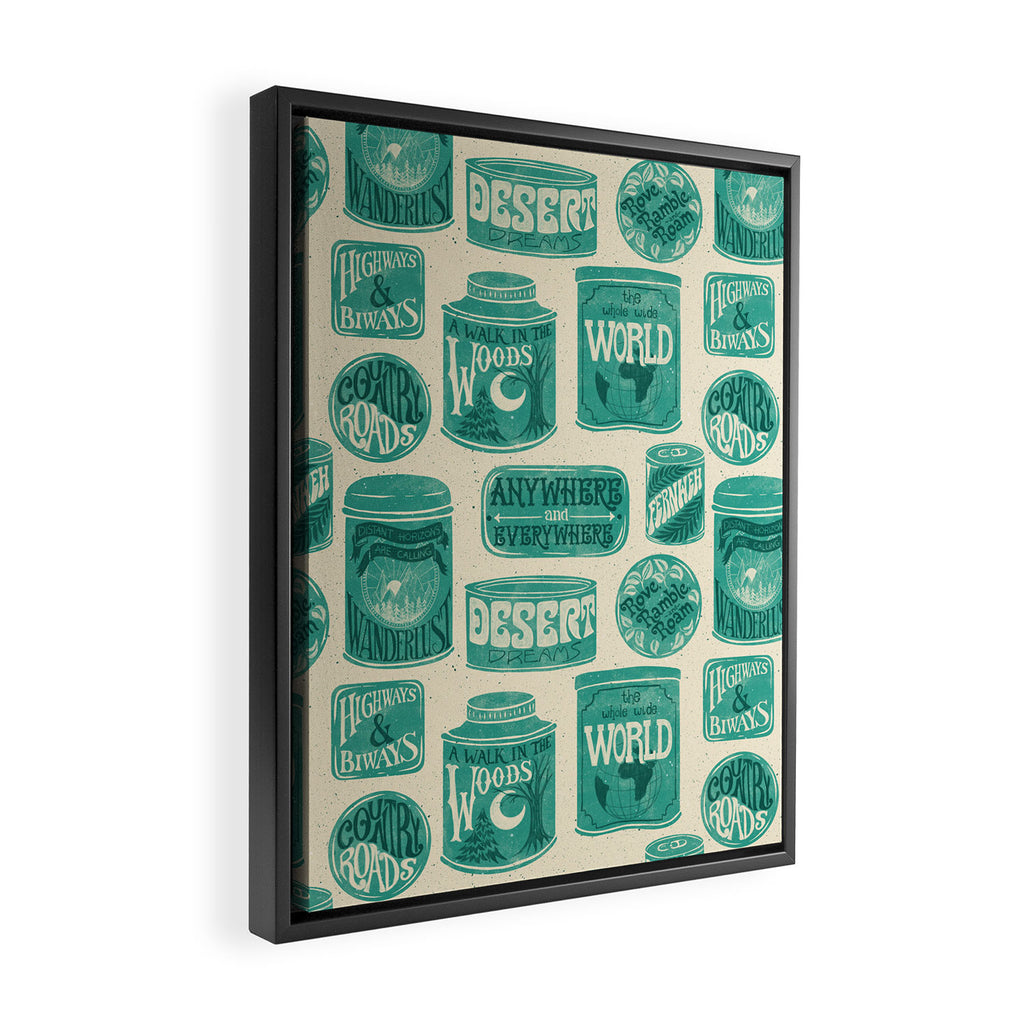 Vagabondâs Cupboard - teal and cream Framed Canvas Print Gallery Image 2