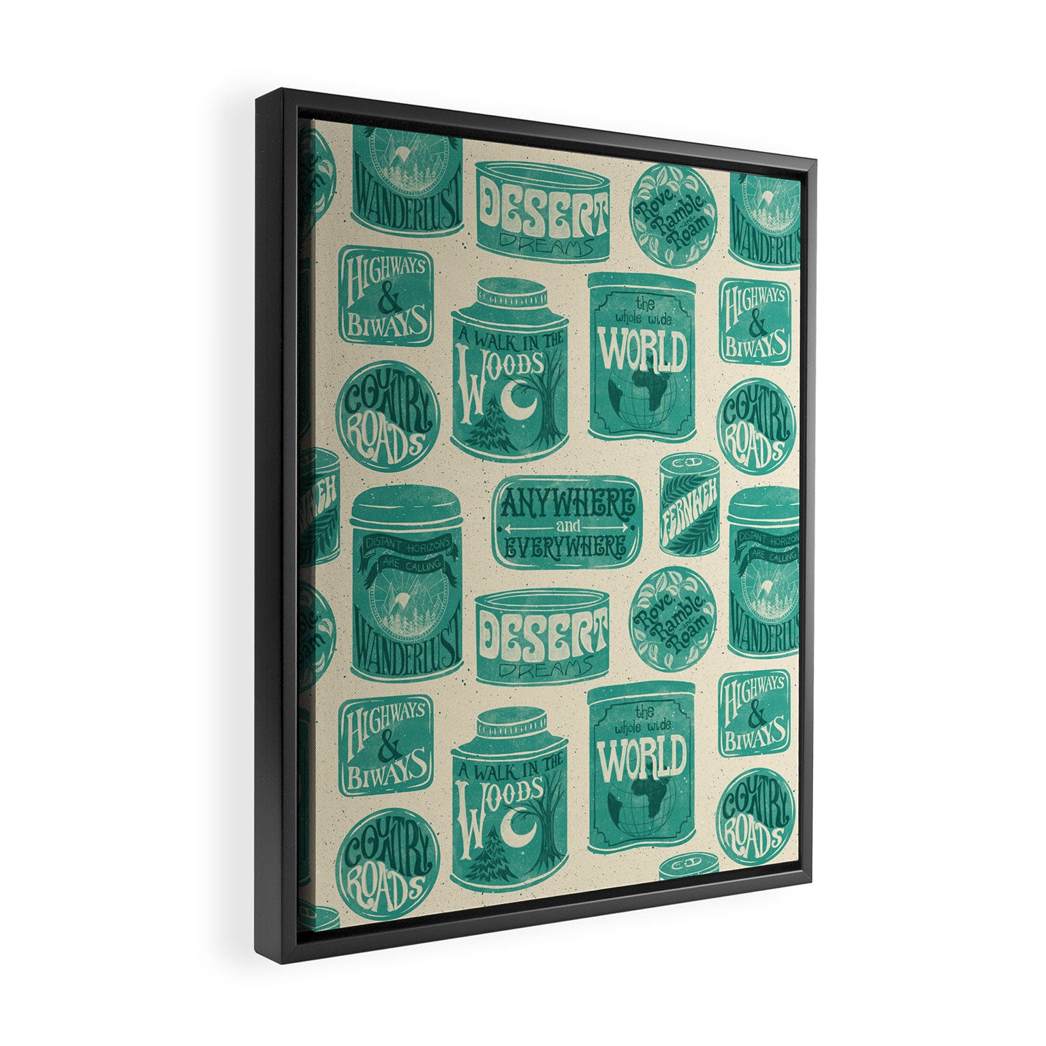 Vagabondâs Cupboard - teal and cream Framed Canvas Print Gallery Image 2