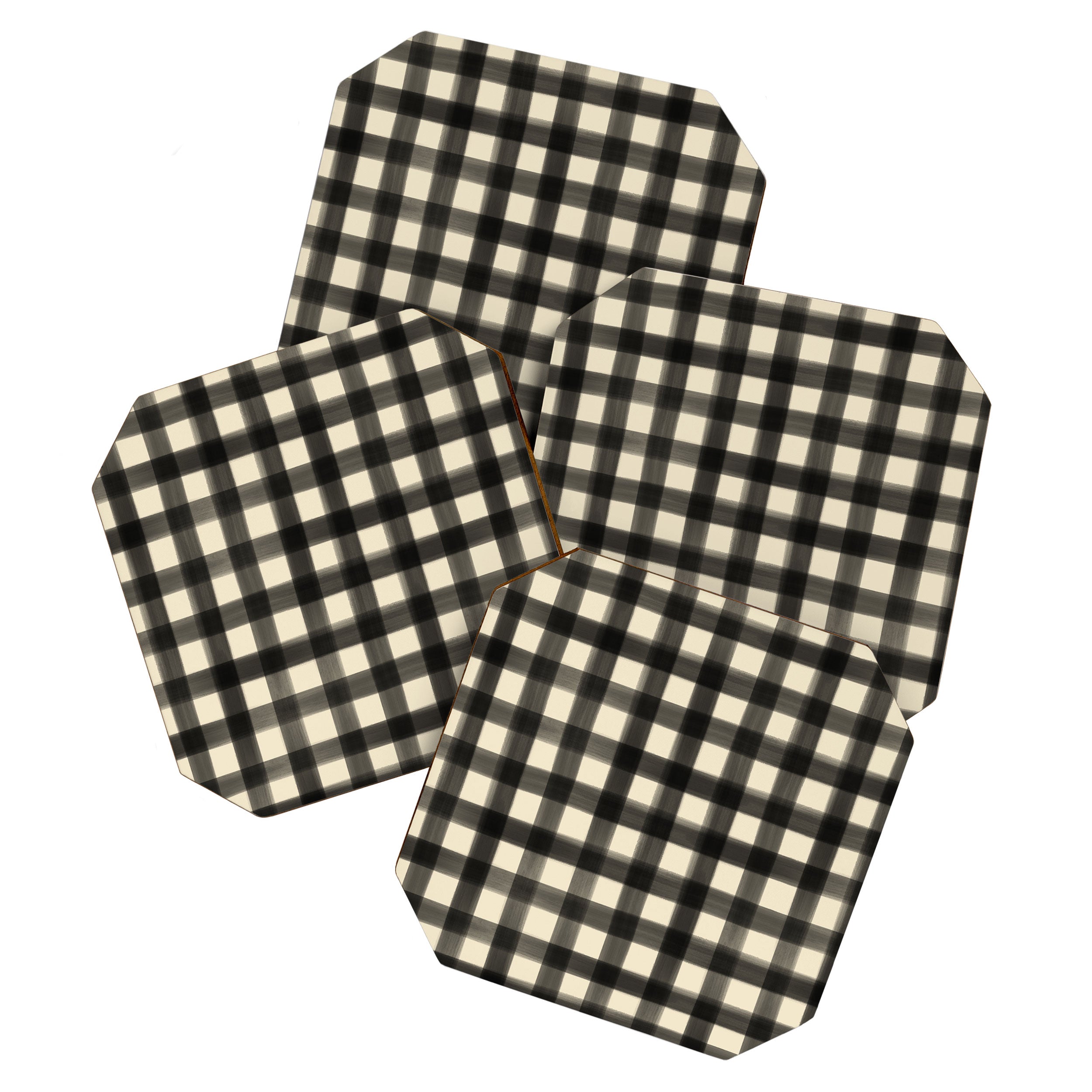 Watercolor Gingham - Black and Cream Coaster Gallery Image 1