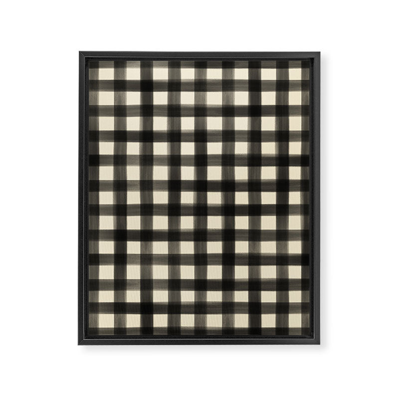 Watercolor Gingham - Black and Cream Framed Canvas Print Gallery Image 8