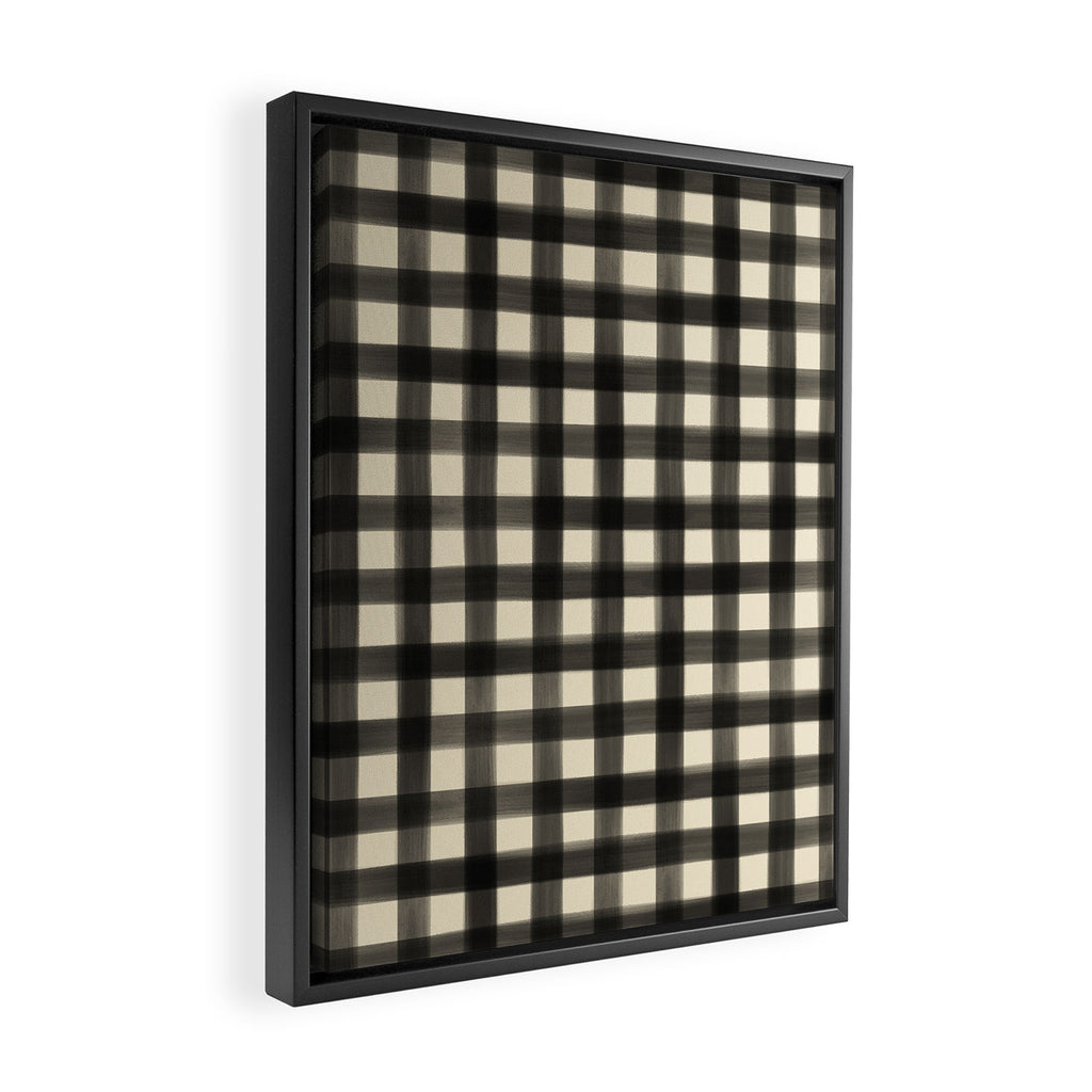 Watercolor Gingham - Black and Cream Framed Canvas Print Gallery Image 2