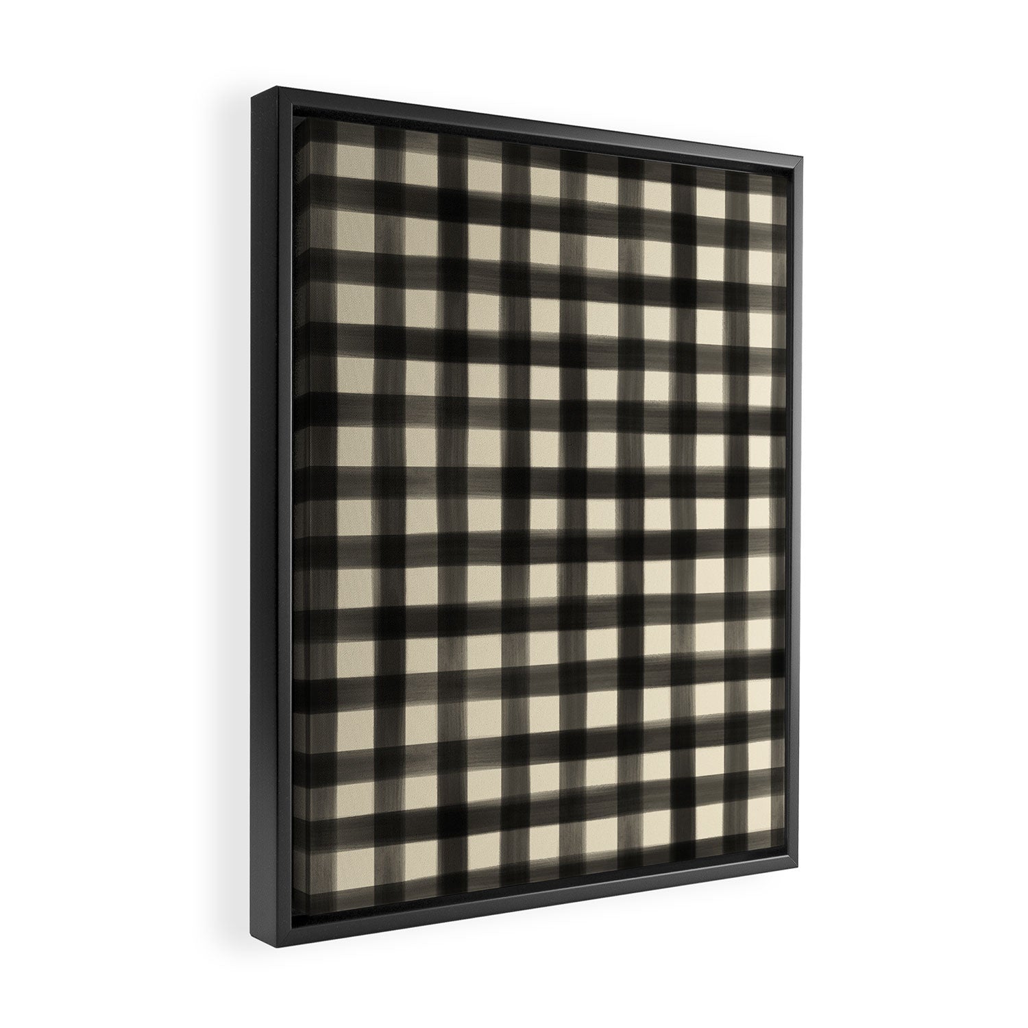 Watercolor Gingham - Black and Cream Framed Canvas Print Gallery Image 2