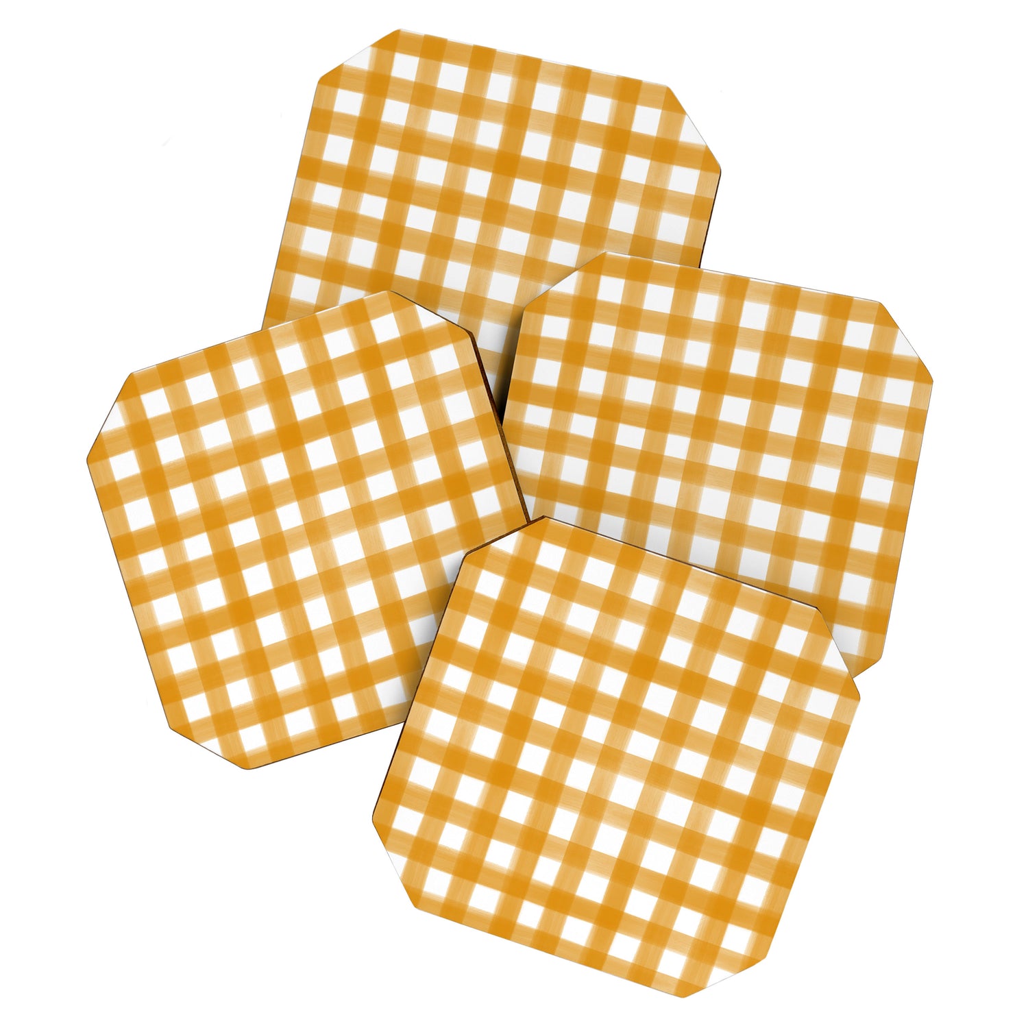 Watercolor Gingham - ochre on white  Coaster Gallery Image 1