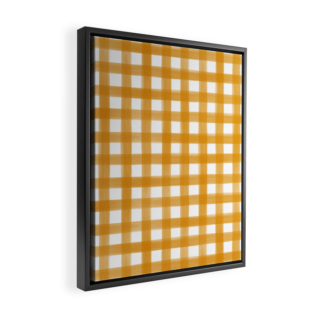 Watercolor Gingham - ochre on white  Framed Canvas Print Gallery Image 2
