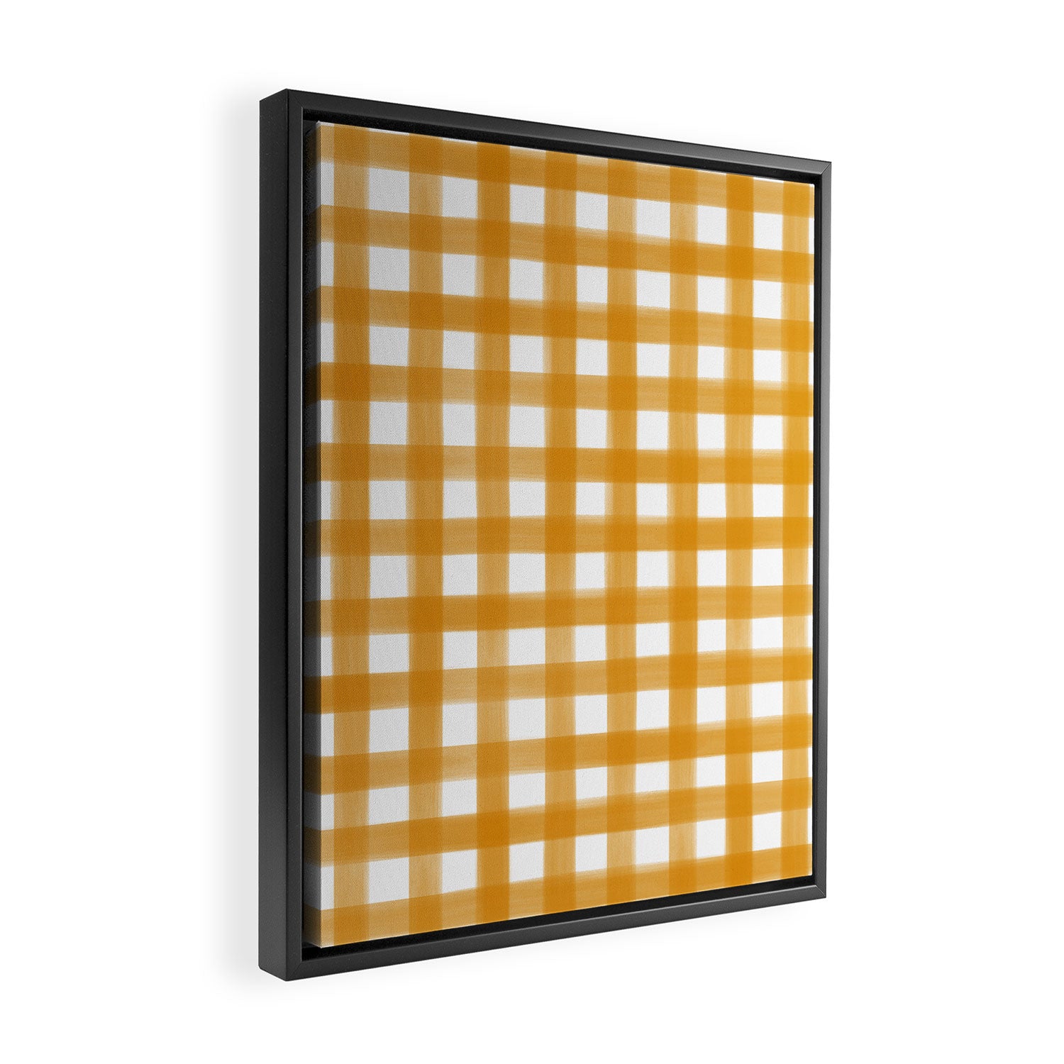 Watercolor Gingham - ochre on white  Framed Canvas Print Gallery Image 2
