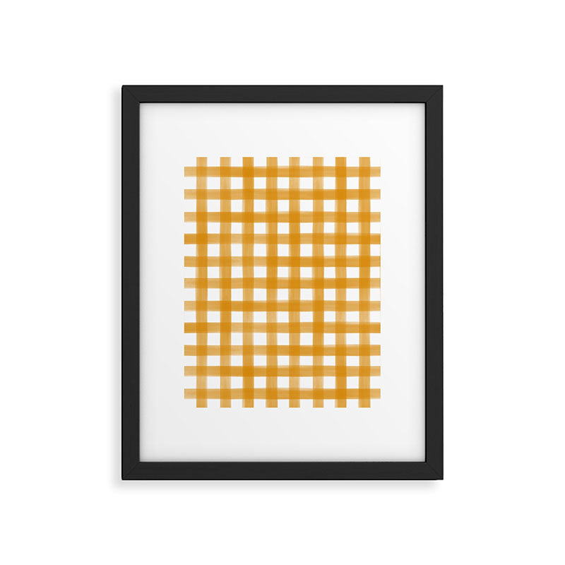Watercolor Gingham - ochre on white  Framed Art Print Gallery Image 6