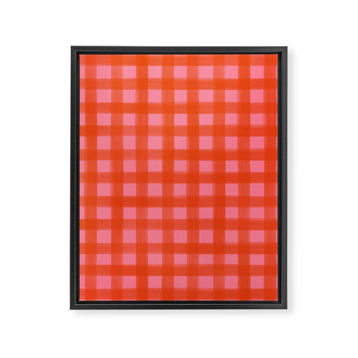 Watercolor Gingham - pink and tomato Framed Canvas Print Gallery Image 1