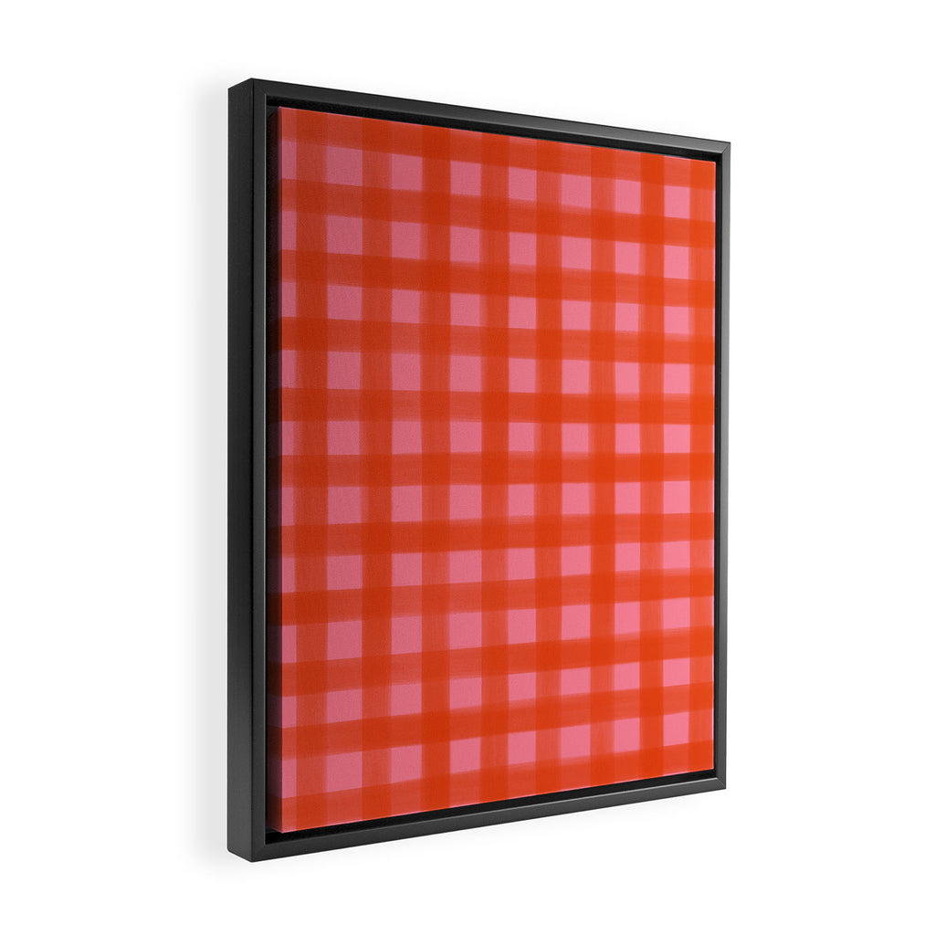 Watercolor Gingham - pink and tomato Framed Canvas Print Gallery Image 2
