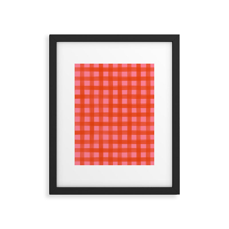 Watercolor Gingham - pink and tomato Framed Art Print Gallery Image 6
