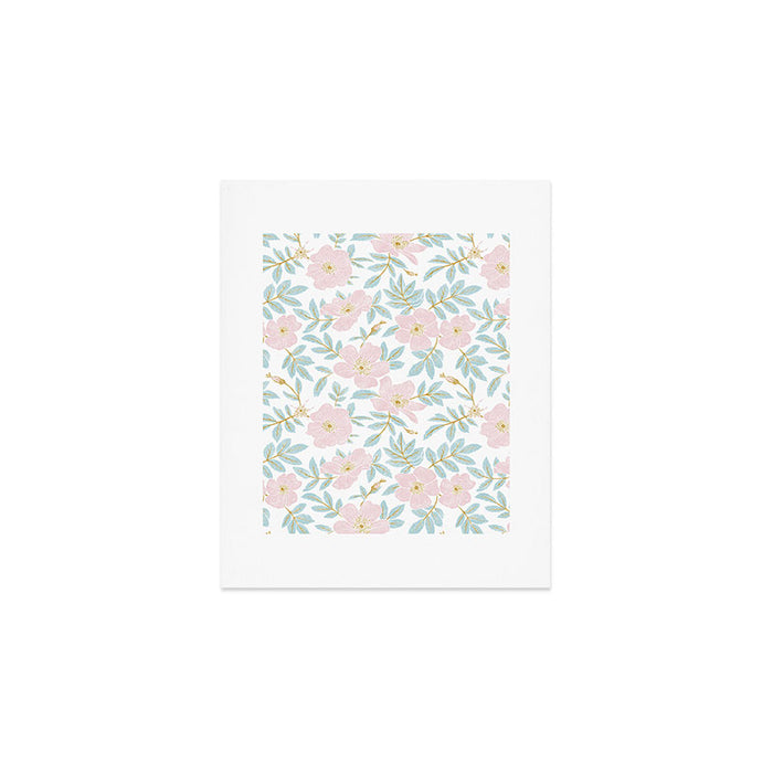 Wild Mountain Roses - pink, mint, and gold Art Print Gallery Image 1