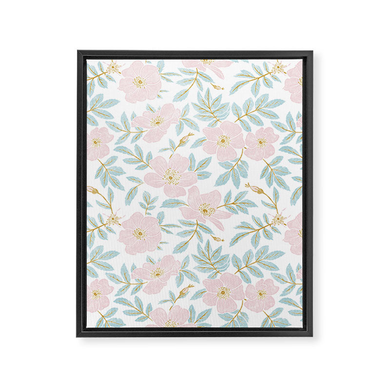 Wild Mountain Roses - pink, mint, and gold Framed Canvas Print Gallery Image 8