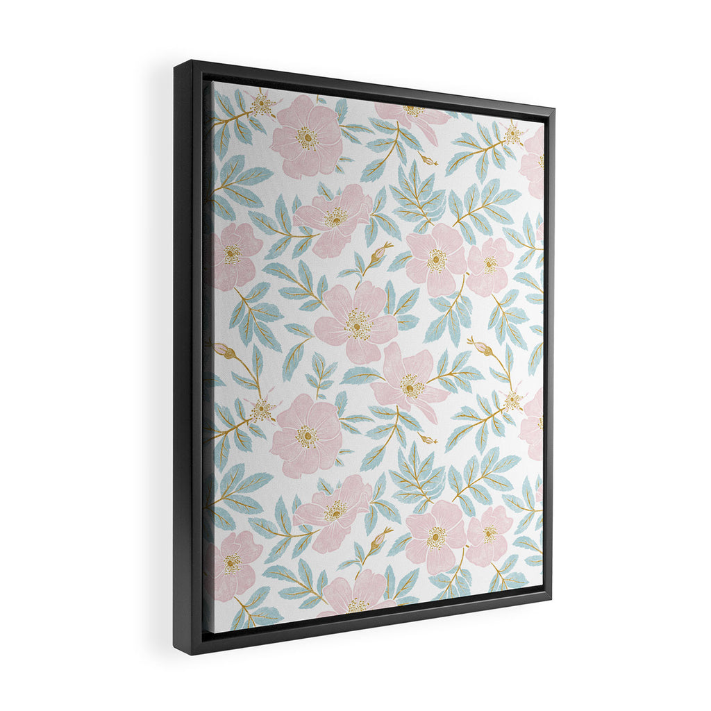 Wild Mountain Roses - pink, mint, and gold Framed Canvas Print Gallery Image 2