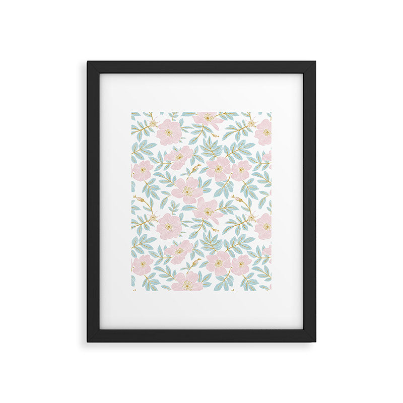 Wild Mountain Roses - pink, mint, and gold Framed Art Print Gallery Image 6