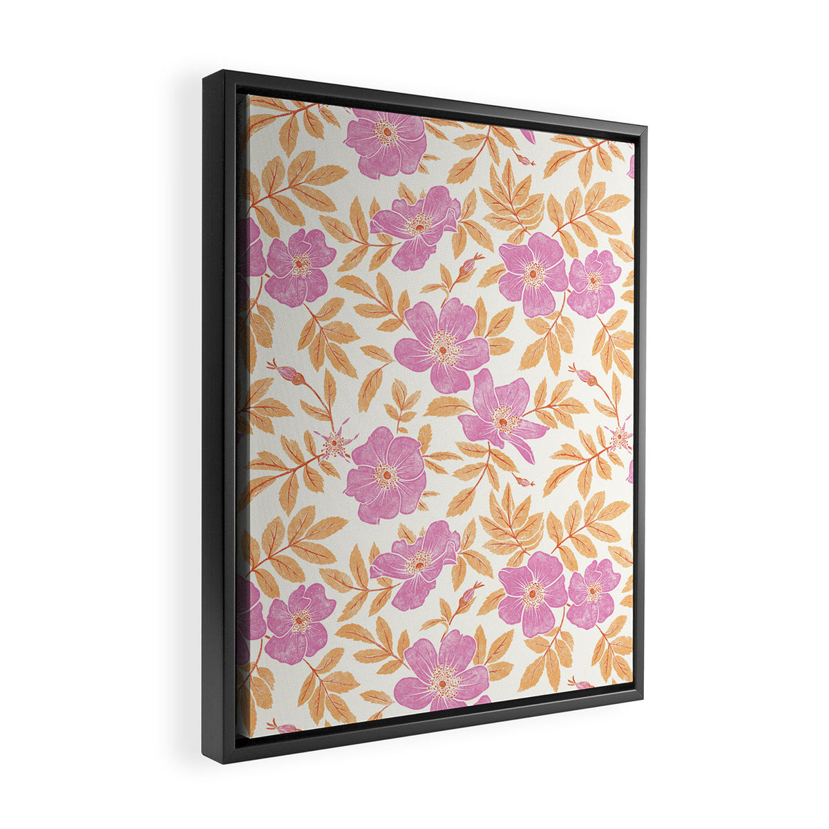 Wild Mountain Roses - sunset pink and orange  Framed Canvas Print Gallery Image 2