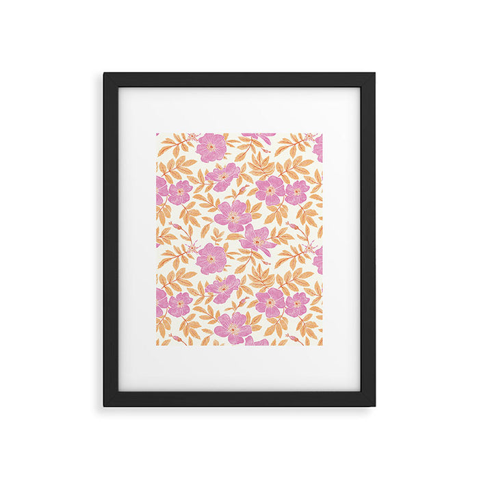 Wild Mountain Roses - sunset pink and orange  Framed Art Print Gallery Image 1