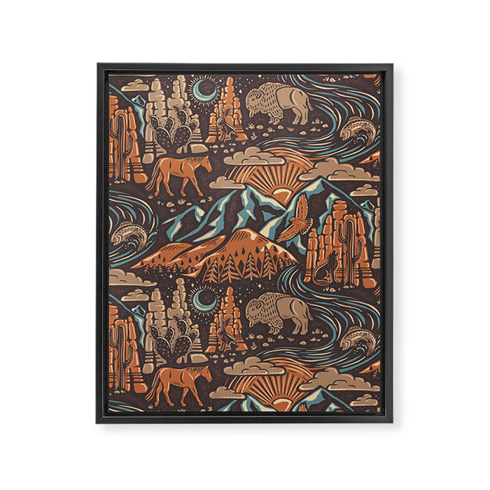 Wild West - Brown, Orange, and Blue  Framed Canvas Print Gallery Image 1