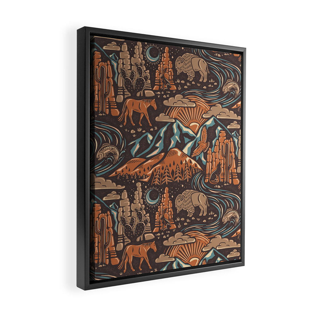 Wild West - Brown, Orange, and Blue  Framed Canvas Print Gallery Image 2