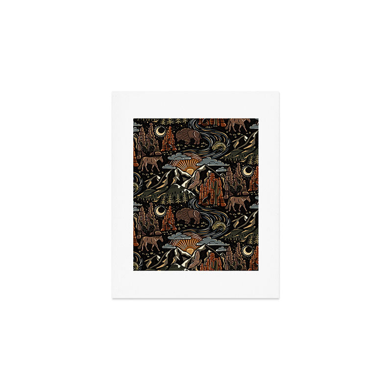 Wild West - dark brown, rust, green, and black Art Print Gallery Image 1