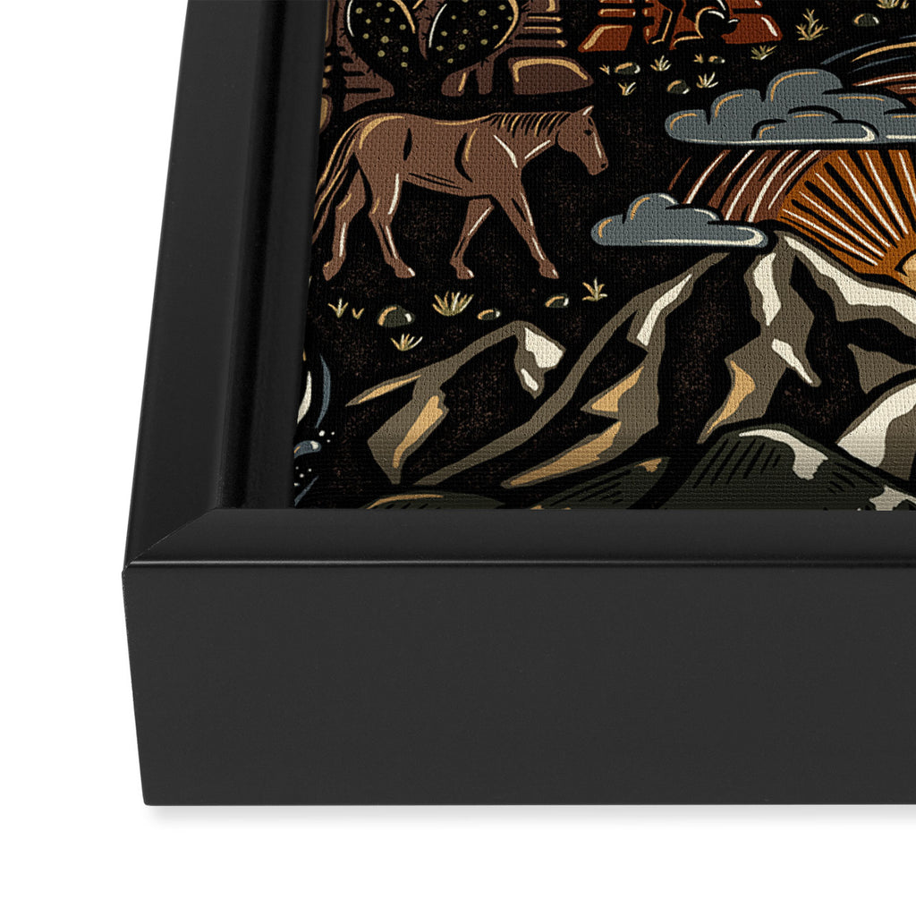 Wild West - dark brown, rust, green, and black Framed Canvas Print Gallery Image 3