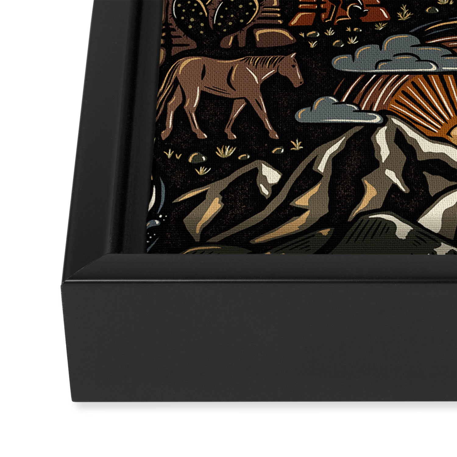 Wild West - dark brown, rust, green, and black Framed Canvas Print Gallery Image 3