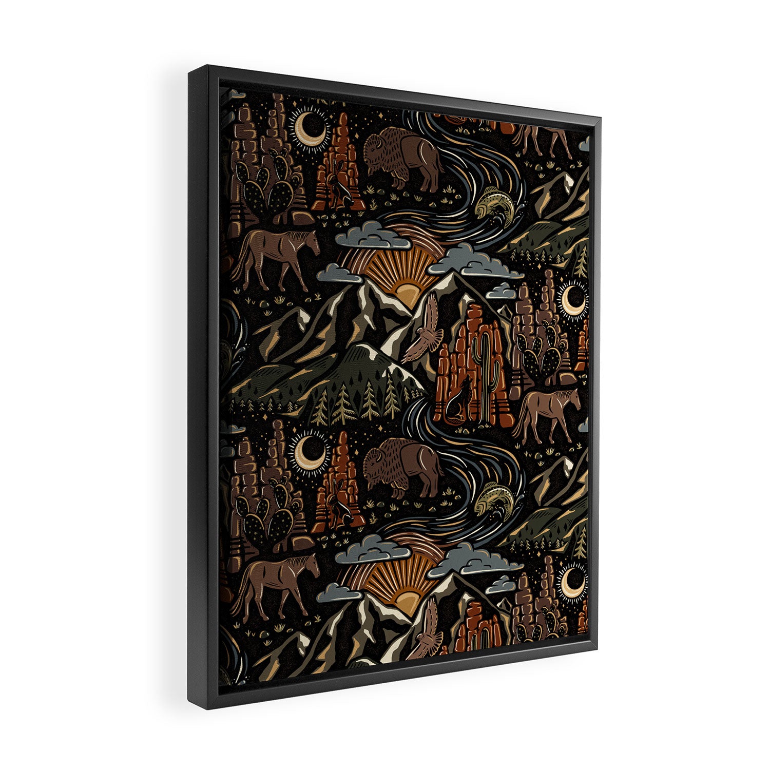 Wild West - dark brown, rust, green, and black Framed Canvas Print Gallery Image 2
