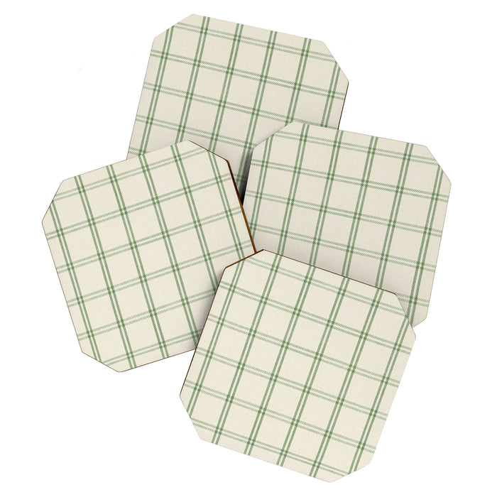 Windowpane Plaid - green grid on cream Coaster Gallery Image 1