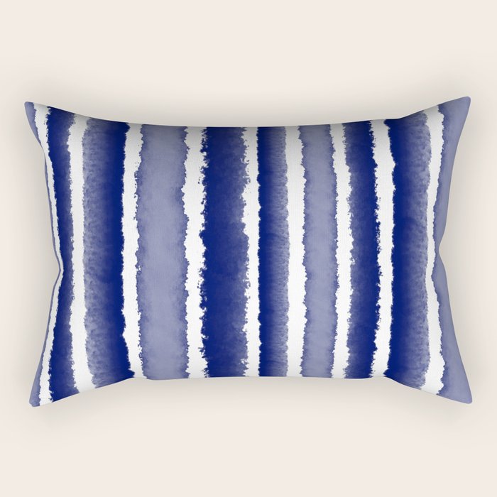 Wide Watercolor Stripes - Indigo Blue  Rectangular Pillow Gallery Image 1