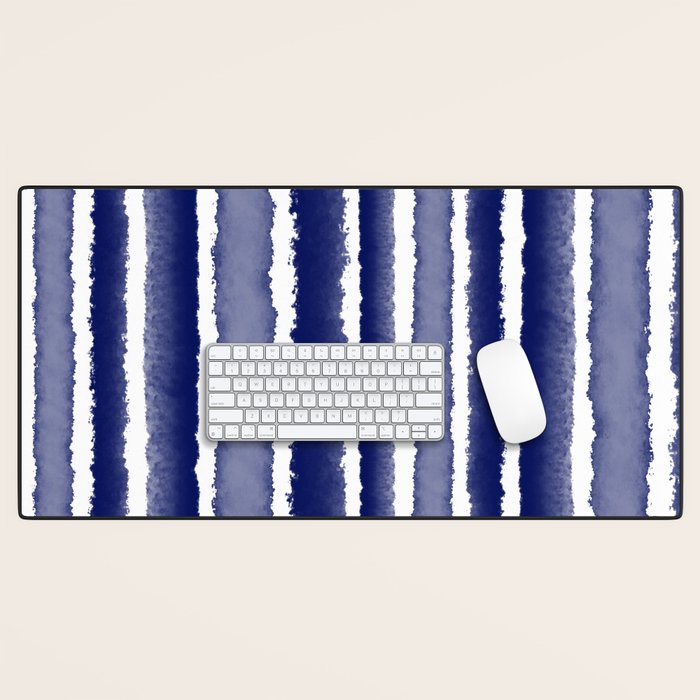 Wide Watercolor Stripes - Indigo Blue  Desk Mat Gallery Image 1