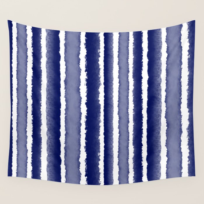Wide Watercolor Stripes - Indigo Blue  Wall Tapestry Gallery Image 1
