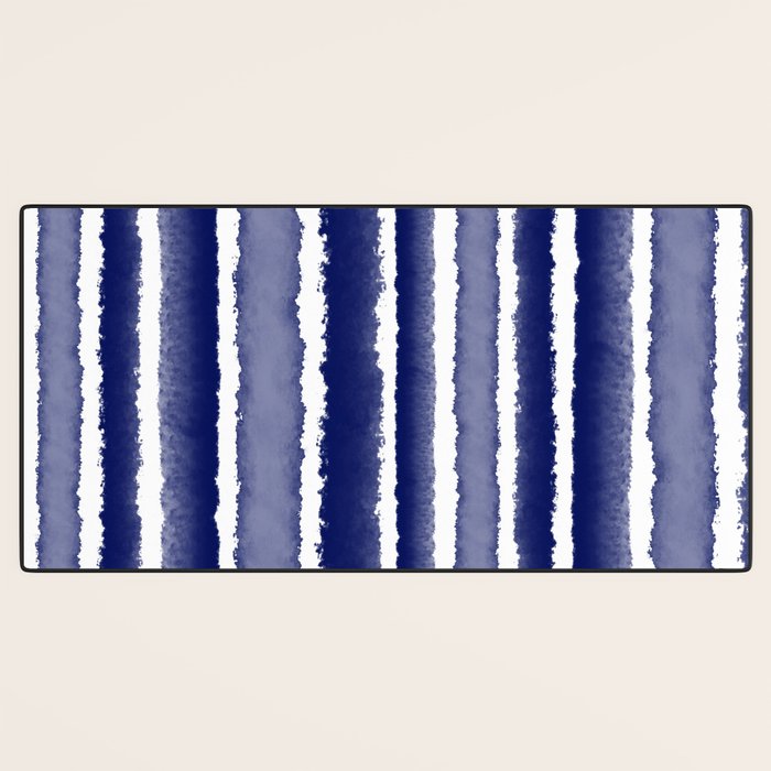 Wide Watercolor Stripes - Indigo Blue  Desk Mat Gallery Image 3