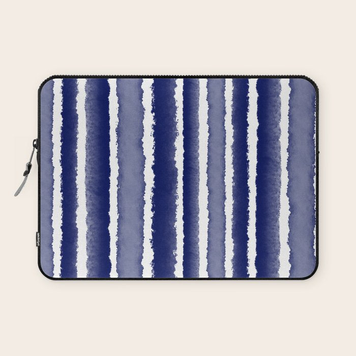 Wide Watercolor Stripes - Indigo Blue  Laptop Sleeve Gallery Image 1