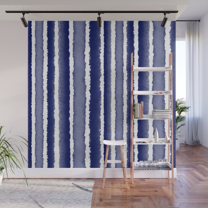 Wide Watercolor Stripes - Indigo Blue  Wall Mural Gallery Image 1