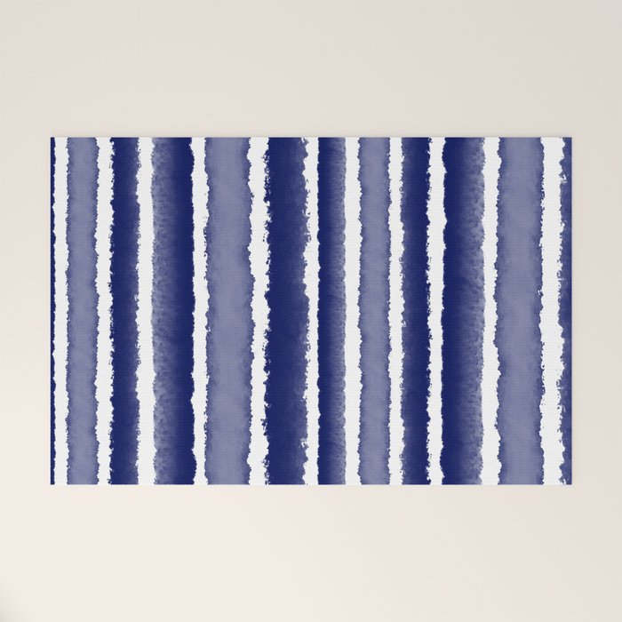 Wide Watercolor Stripes - Indigo Blue  Welcome Mat Gallery Image 1