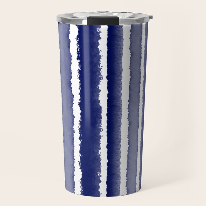 Wide Watercolor Stripes - Indigo Blue  Travel Mug Gallery Image 1